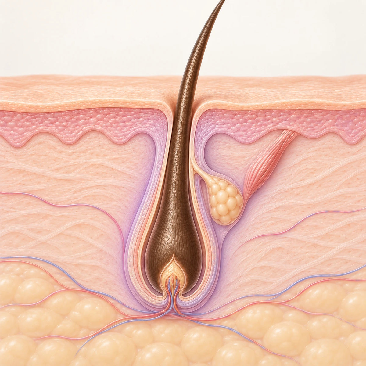 Illustration d’un follicule pileux sous la surface de la peau